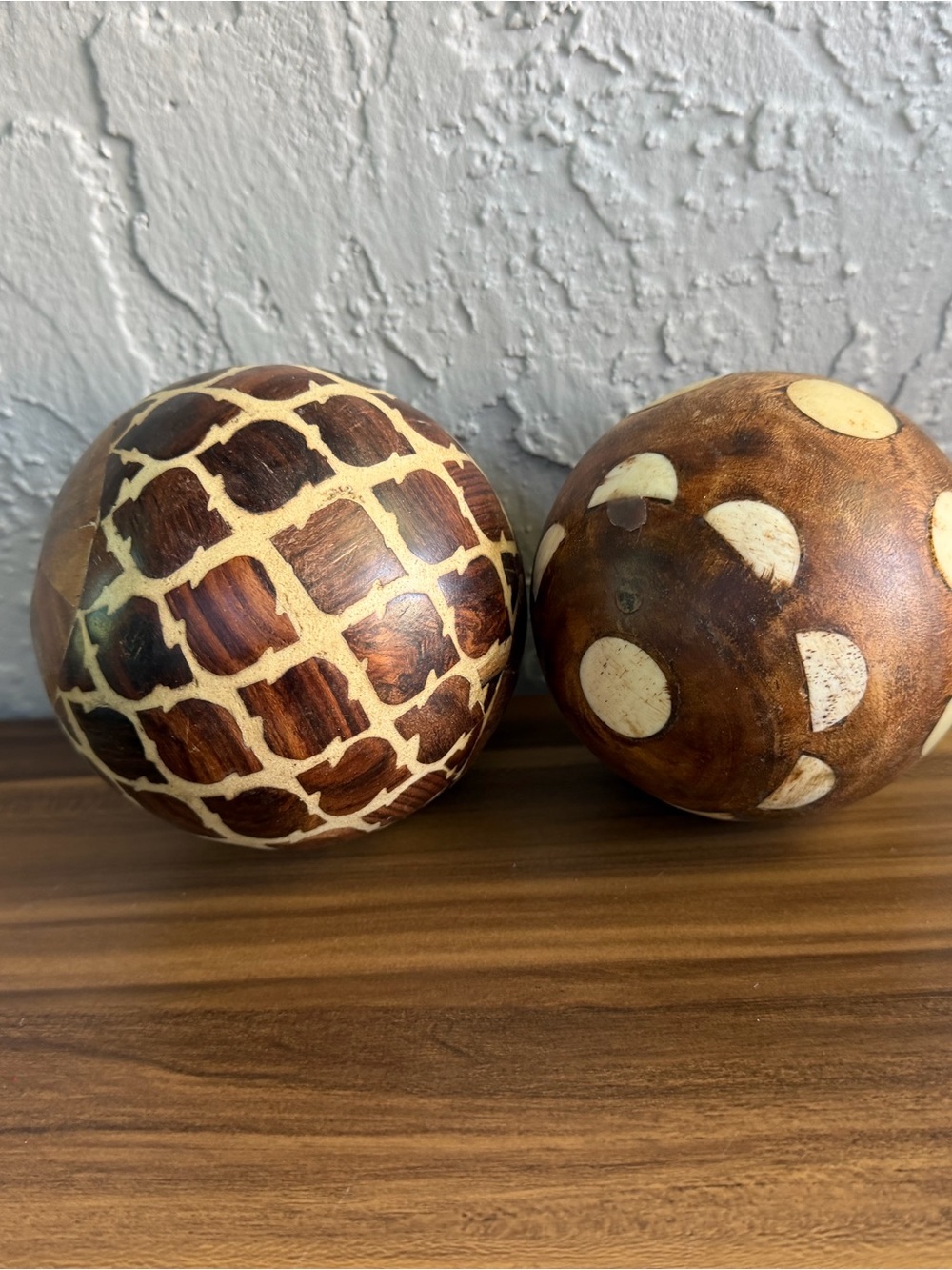 Decorative Wooden Accent Spheres in Brown and Cream - Rustic Home Accents